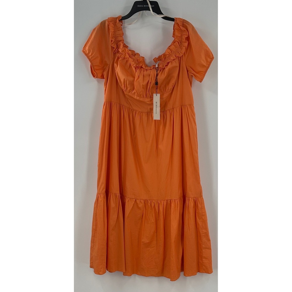 BCBGeneration Melon Orange Babydoll Midi Dress Size 16 NWT Cottgecore‎ Boho